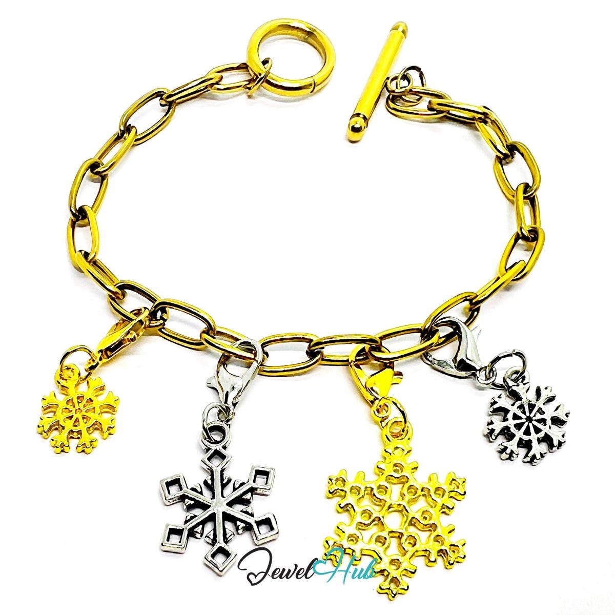 MiniCharm™ Winter Series – Snowflakes in Silver & Gold Pack (Set of 4) - JewelHub.co.uk