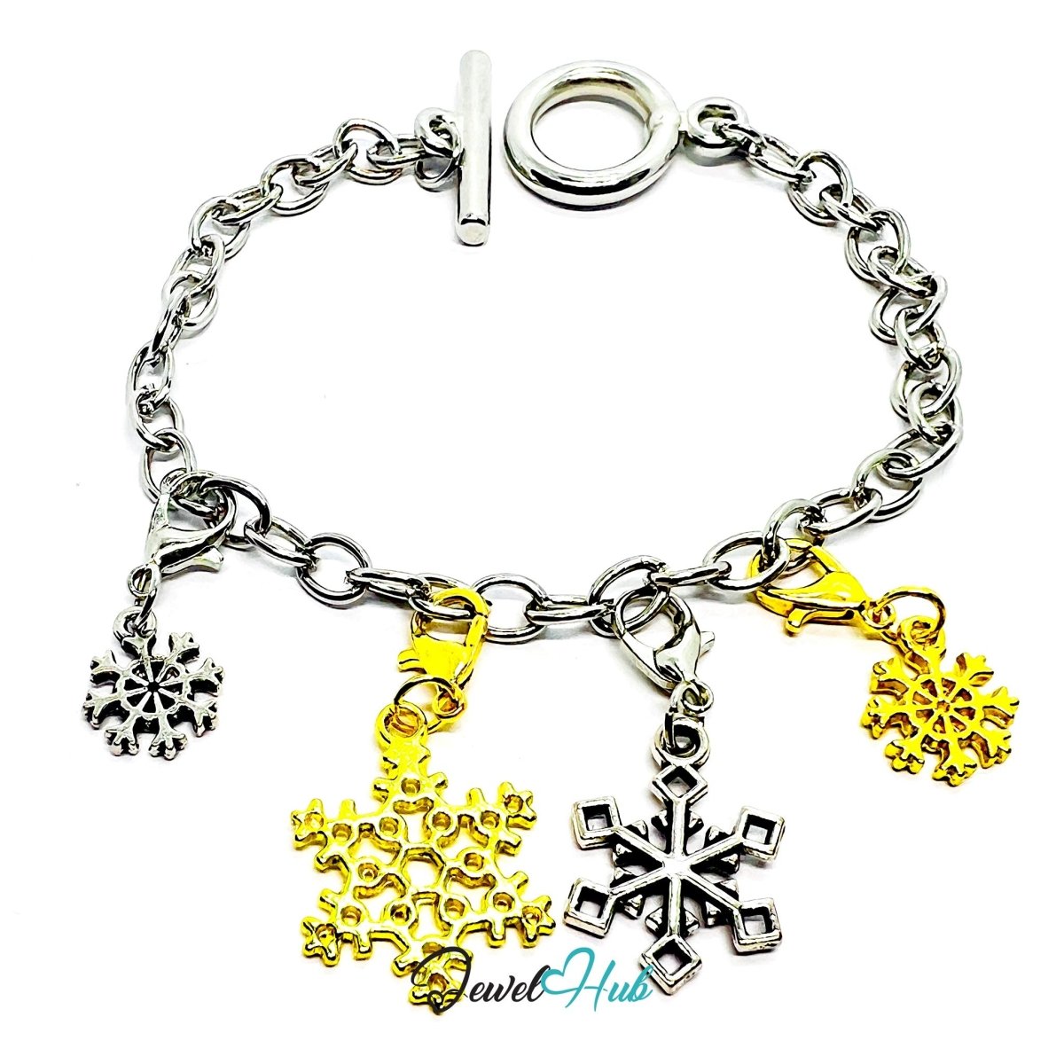 MiniCharm™ Winter Series – Snowflakes in Silver & Gold Pack (Set of 4) - JewelHub.co.uk