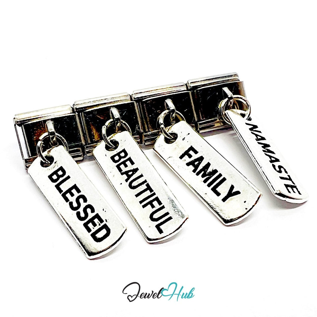 MiniCharm™ Word Series FAMILY BLESSED BEAUTIFUL NAMASTE Charm Set - JewelHub.co.uk