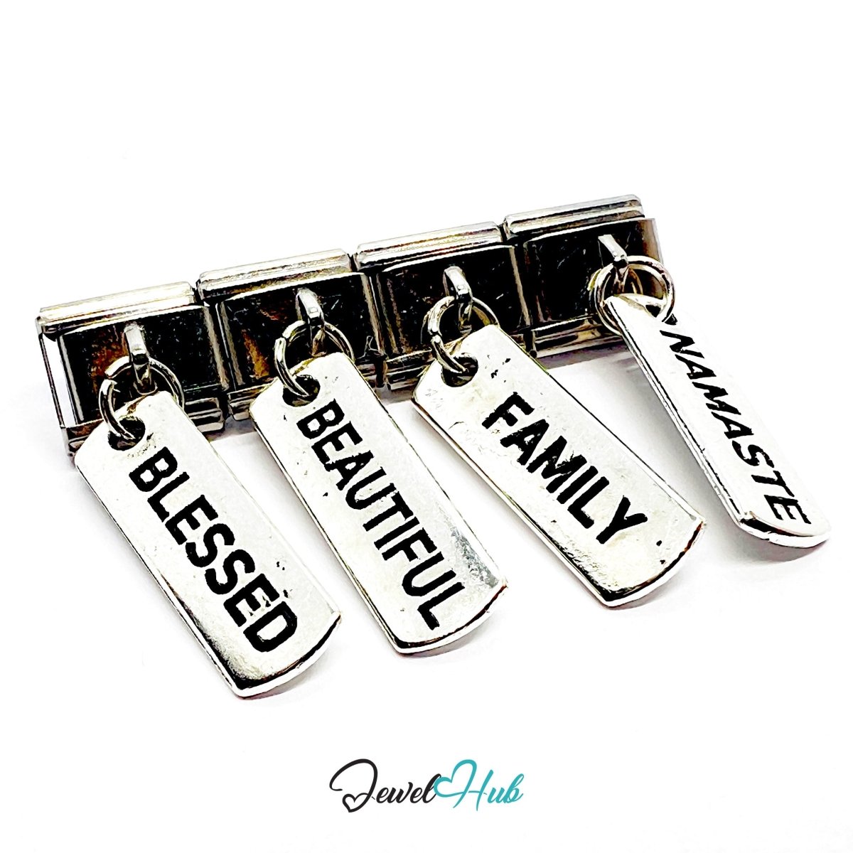 MiniCharm™ Word Series FAMILY BLESSED BEAUTIFUL NAMASTE Charm Set - JewelHub.co.uk
