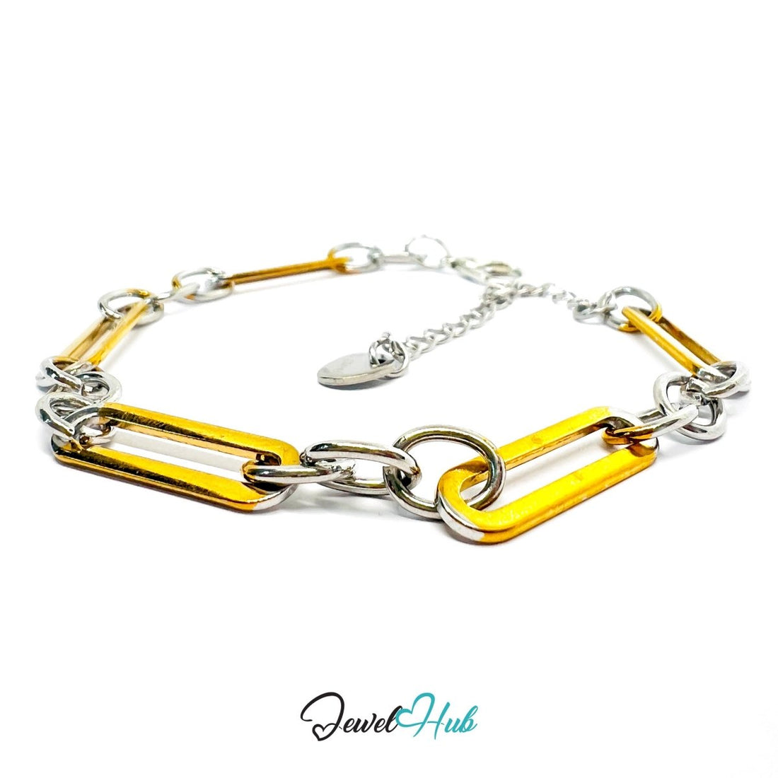 Minimal DuoTone Stainless Steel Paperclip Chain Bracelet – Gold & Silver Gift - JewelHub.co.uk