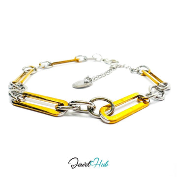 Minimal DuoTone Stainless Steel Paperclip Chain Bracelet – Gold & Silver Gift - JewelHub.co.uk