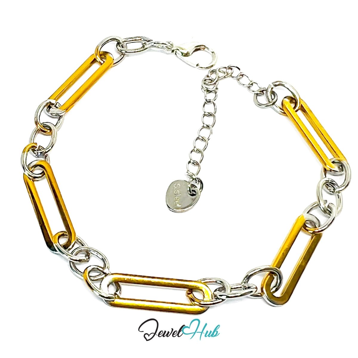 Minimal DuoTone Stainless Steel Paperclip Chain Bracelet – Gold & Silver Gift - JewelHub.co.uk