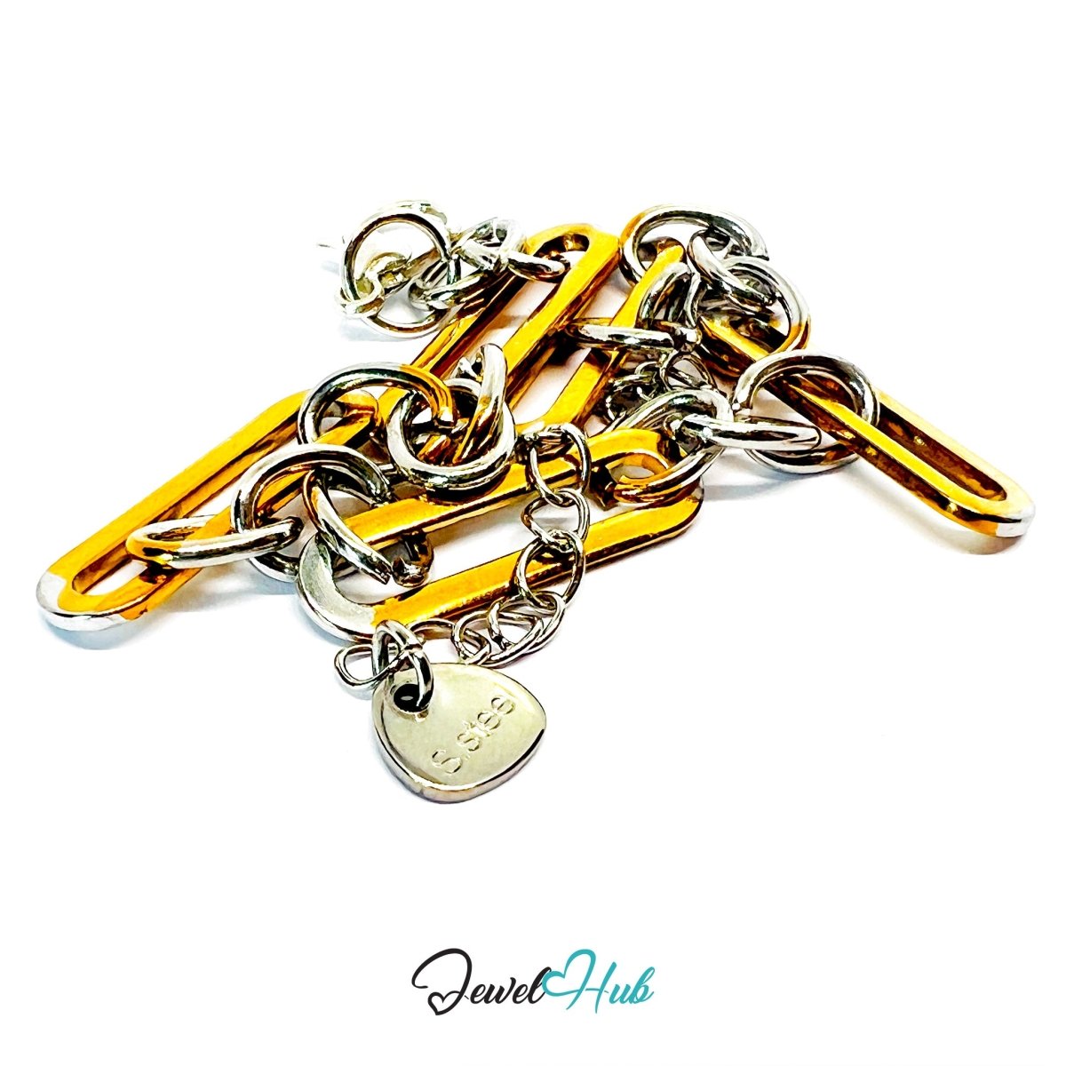 Minimal DuoTone Stainless Steel Paperclip Chain Bracelet – Gold & Silver Gift - JewelHub.co.uk