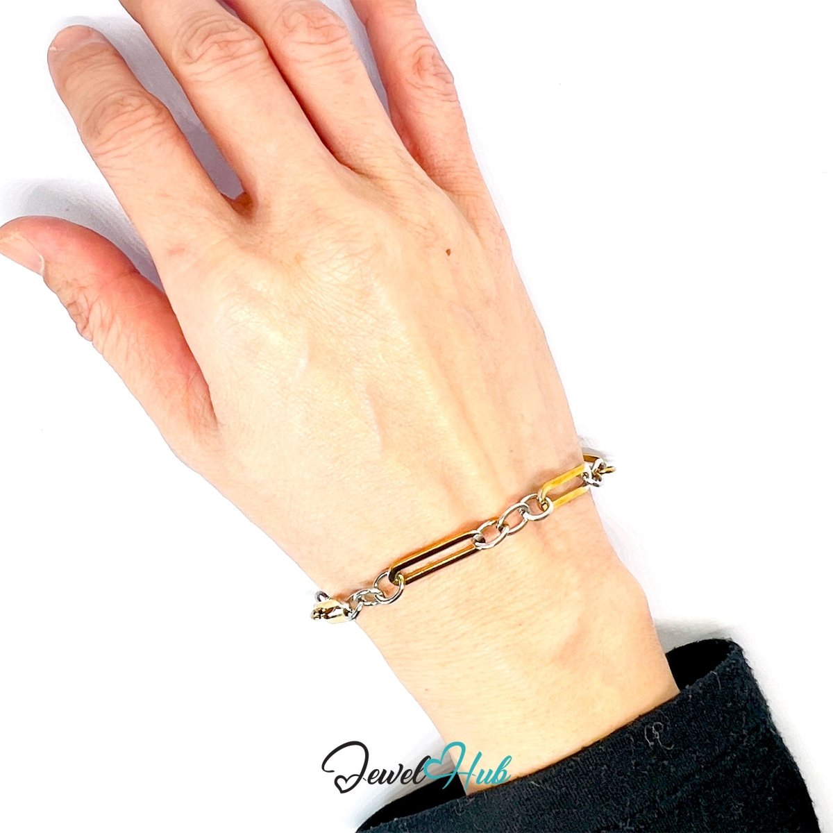Minimal DuoTone Stainless Steel Paperclip Chain Bracelet – Gold & Silver Gift - JewelHub.co.uk
