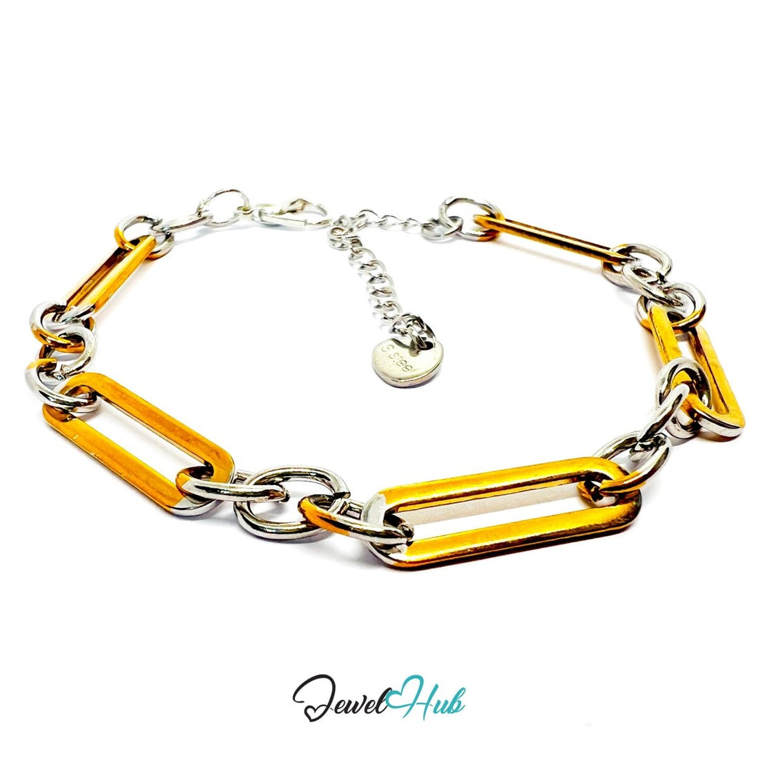 Minimal DuoTone Stainless Steel Paperclip Chain Bracelet – Gold & Silver Gift - JewelHub.co.uk