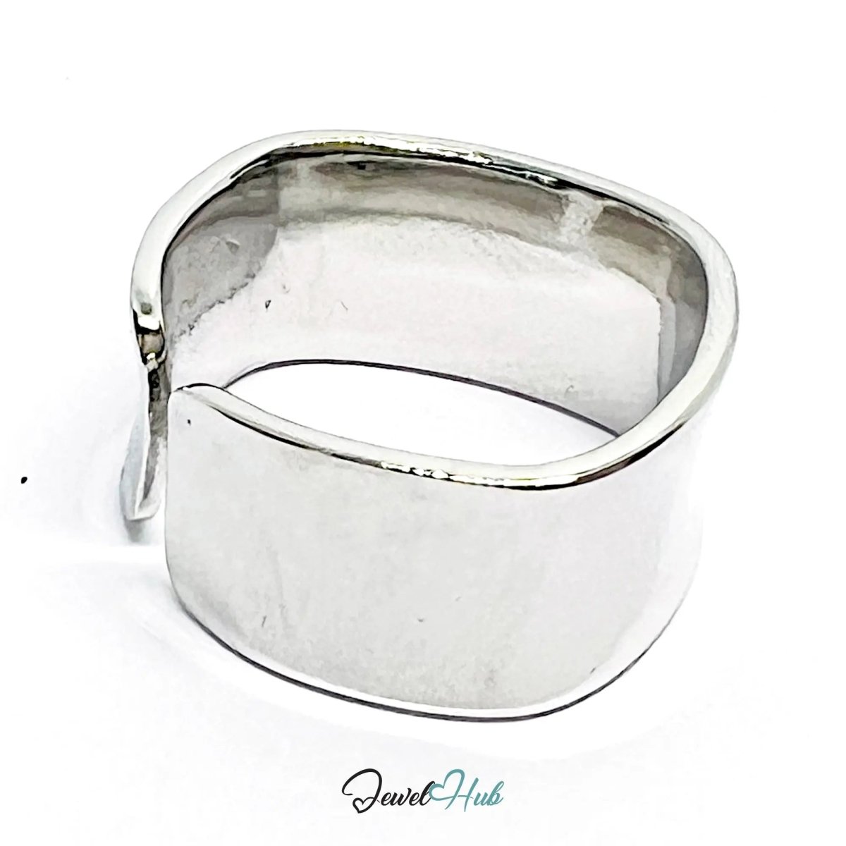 Minimalist Silver Ring | Hallmarked 925 Adjustable Wide Band | Sculptural Open Design in Sizes P–R - JewelHub.co.uk
