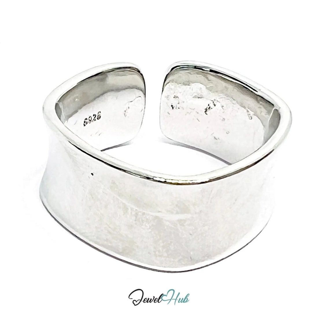 Minimalist Silver Ring | Hallmarked 925 Adjustable Wide Band | Sculptural Open Design in Sizes P–R - JewelHub.co.uk