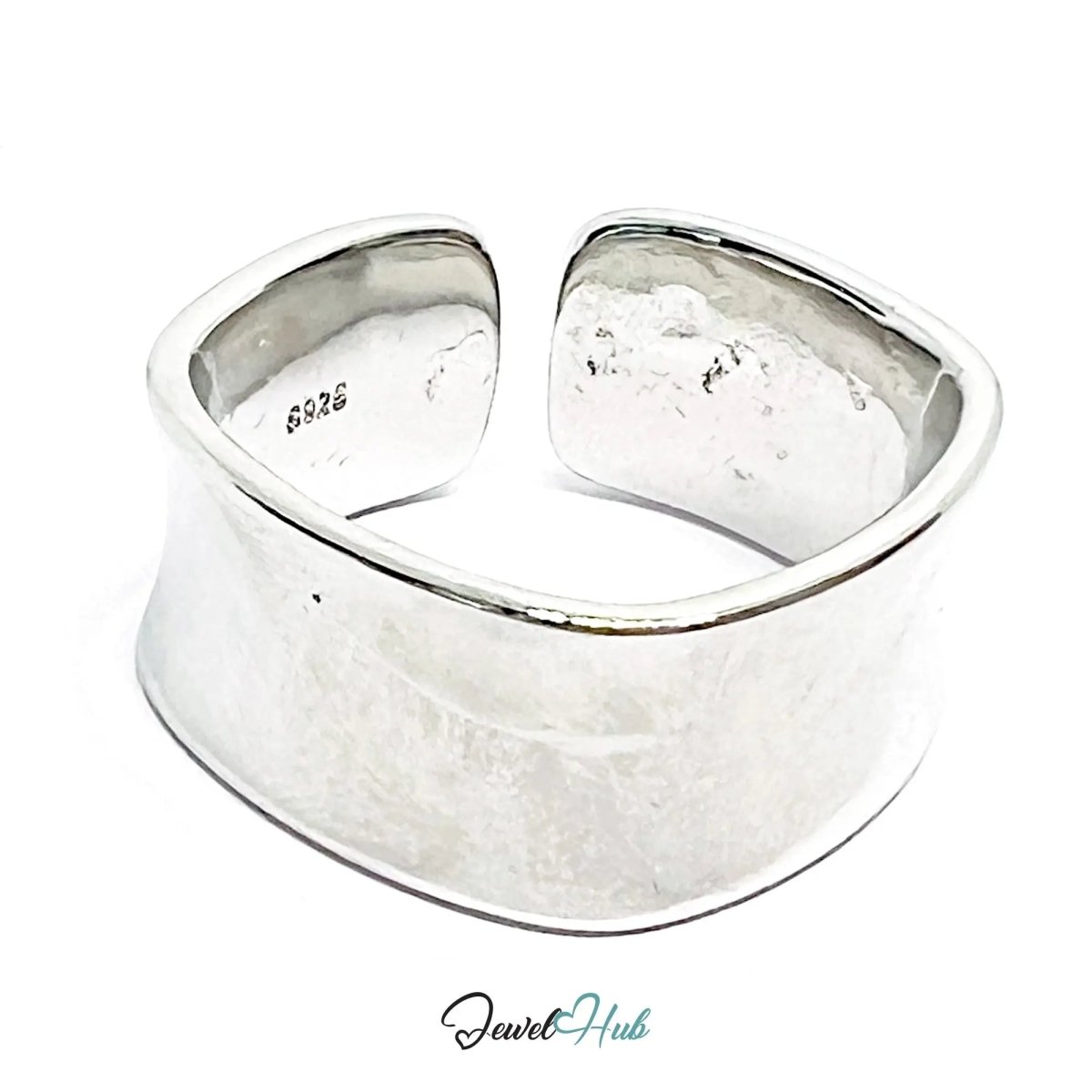 Minimalist Silver Ring | Hallmarked 925 Adjustable Wide Band | Sculptural Open Design in Sizes P–R - JewelHub.co.uk