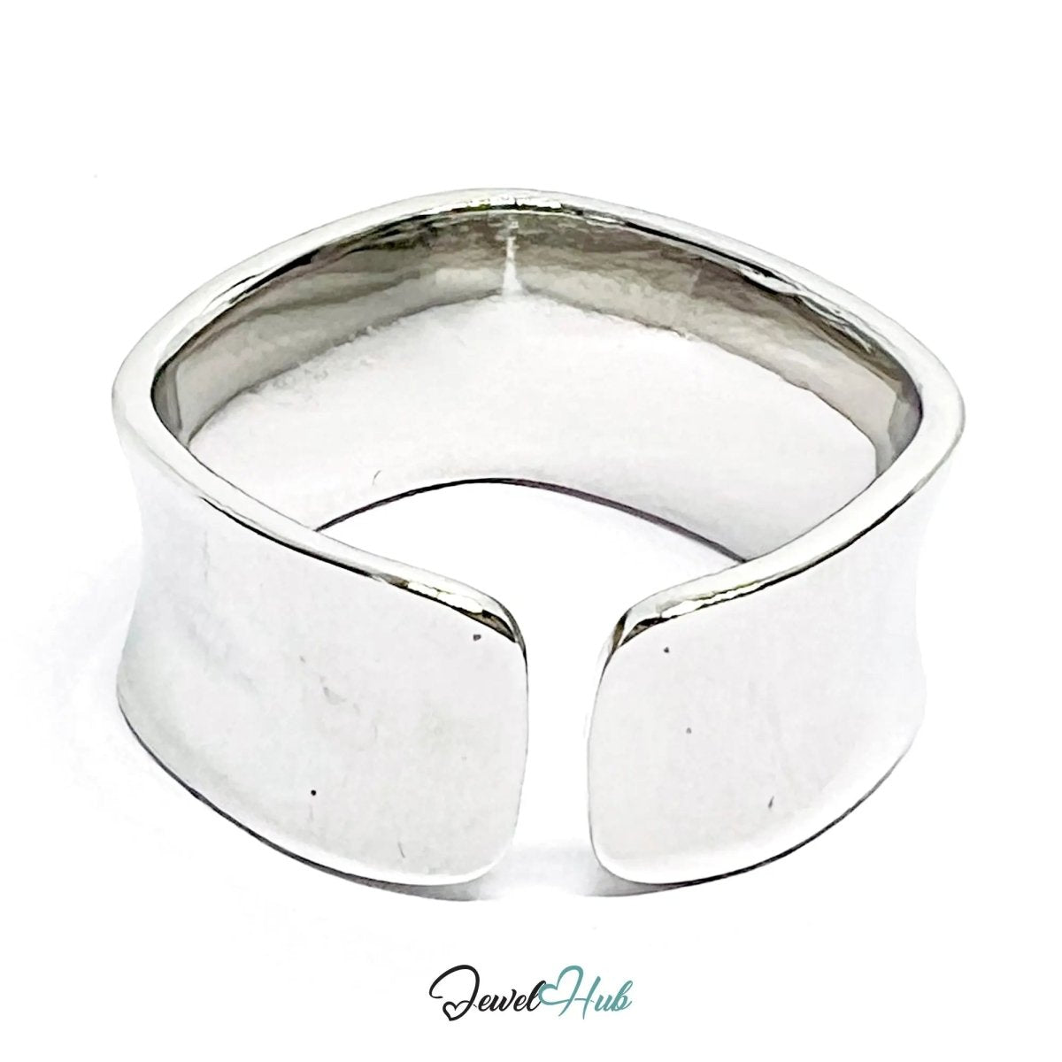 Minimalist Silver Ring | Hallmarked 925 Adjustable Wide Band | Sculptural Open Design in Sizes P–R - JewelHub.co.uk
