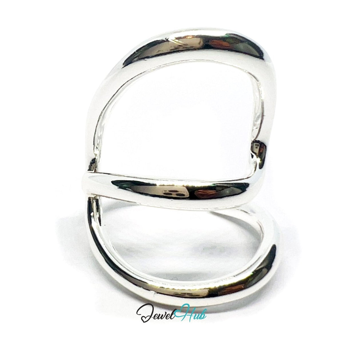 Modern Silver Ring | Hallmarked 925 Sculptural Open - Loop Band | Asymmetrical Design in Sizes N–P - JewelHub.co.uk