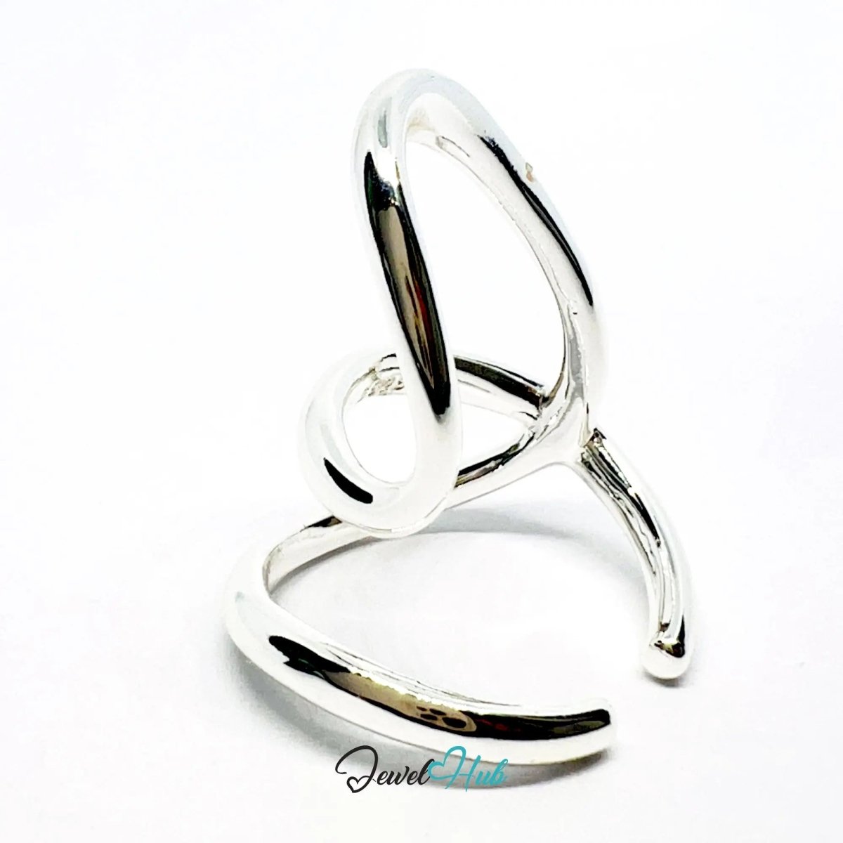 Modern Silver Ring | Hallmarked 925 Sculptural Open - Loop Band | Asymmetrical Design in Sizes N–P - JewelHub.co.uk