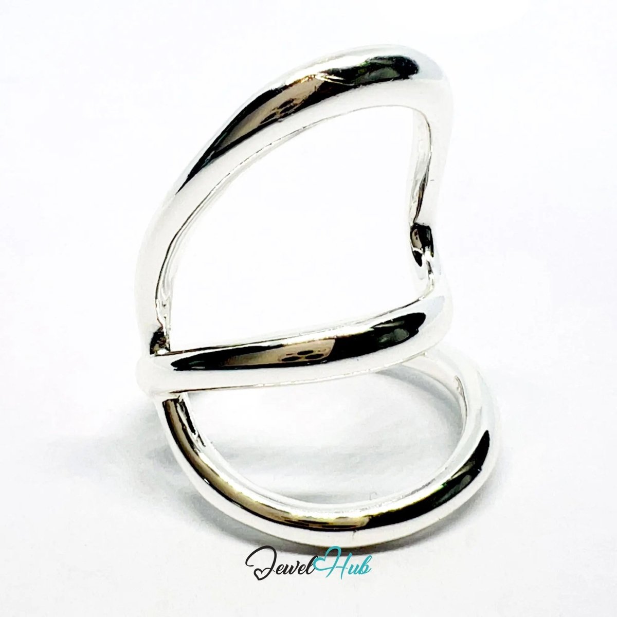 Modern Silver Ring | Hallmarked 925 Sculptural Open - Loop Band | Asymmetrical Design in Sizes N–P - JewelHub.co.uk