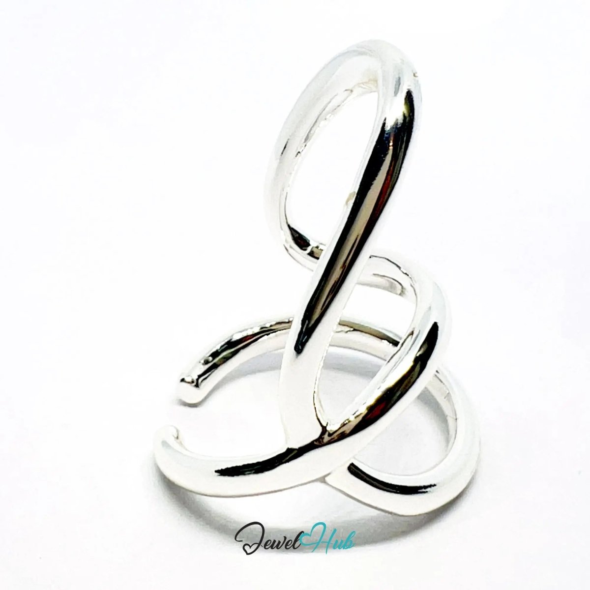 Modern Silver Ring | Hallmarked 925 Sculptural Open - Loop Band | Asymmetrical Design in Sizes N–P - JewelHub.co.uk