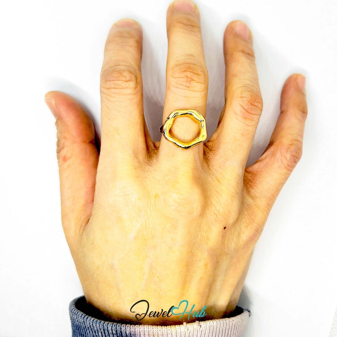 Molten Sculptural Gold - Plated Ring – Organic Abstract Two Sizes - JewelHub.co.uk