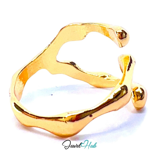 Molten Thread 💛 Organic Twist Ring · Zinc Gold Plated · UK N · US 7 · Sculptural Minimalism · - JewelHub.co.uk