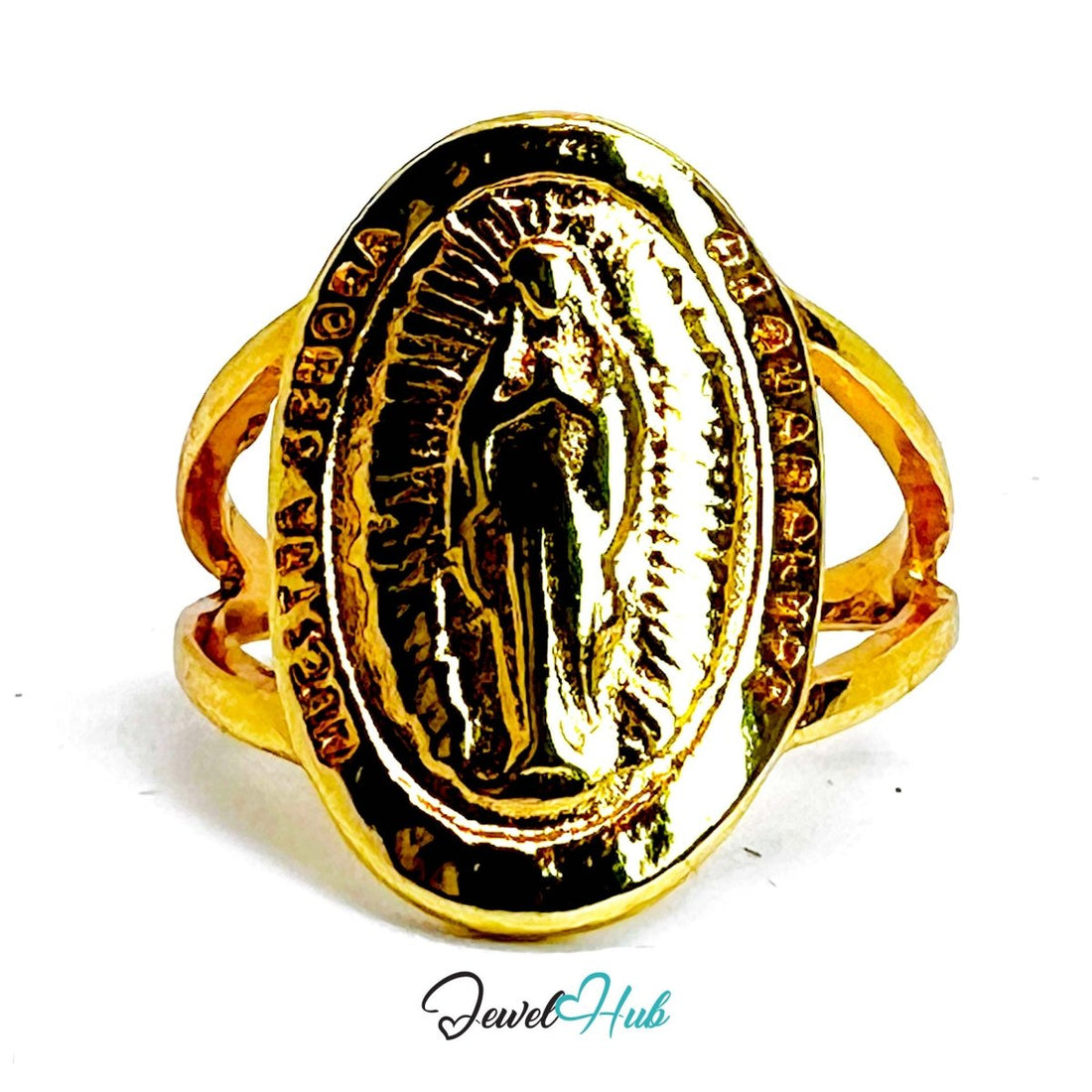 Mother Mary Gold - Plated Signet Ring – Sacred Spiritual Statement - JewelHub.co.uk