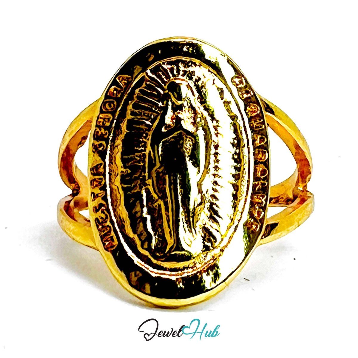 Mother Mary Gold - Plated Signet Ring – Sacred Spiritual Statement - JewelHub.co.uk