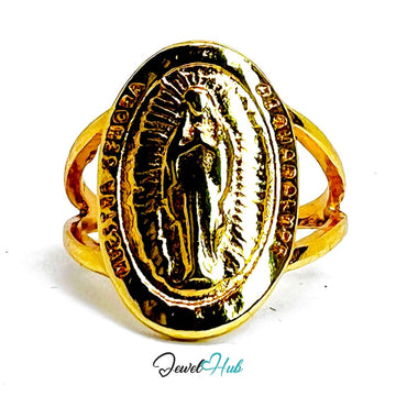 Mother Mary Gold - Plated Signet Ring – Sacred Spiritual Statement - JewelHub.co.uk