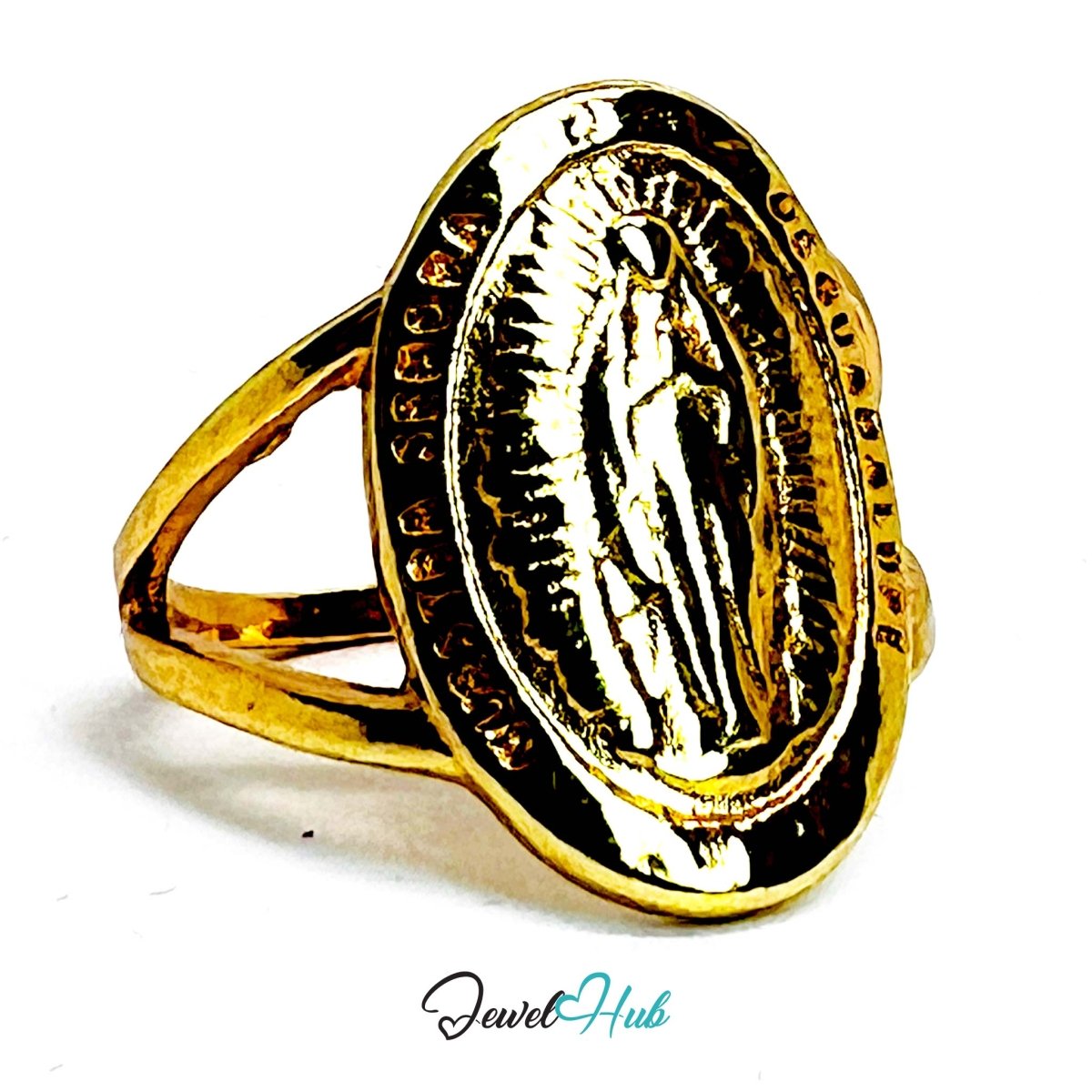 Mother Mary Gold - Plated Signet Ring – Sacred Spiritual Statement - JewelHub.co.uk