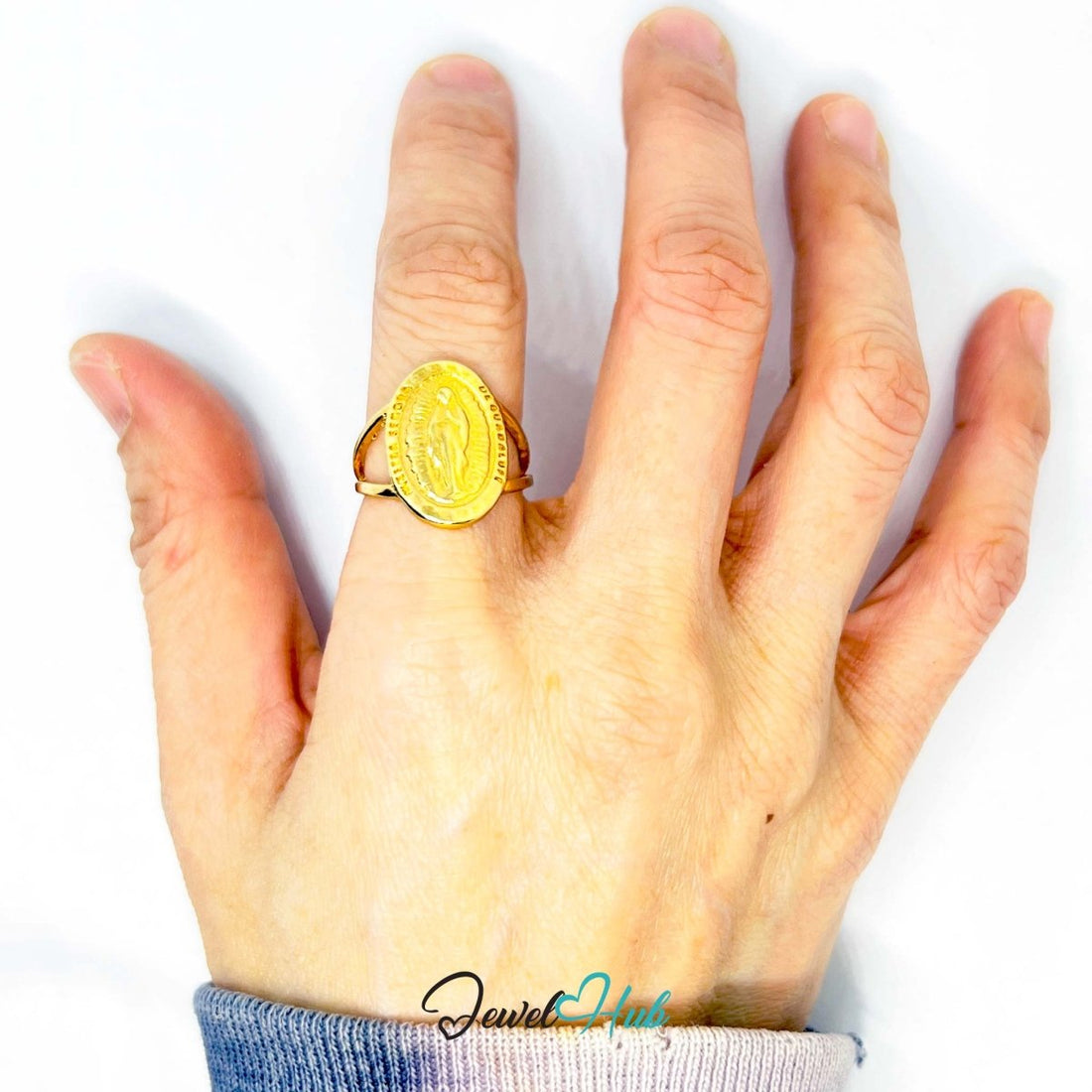 Mother Mary Gold - Plated Signet Ring – Sacred Spiritual Statement - JewelHub.co.uk