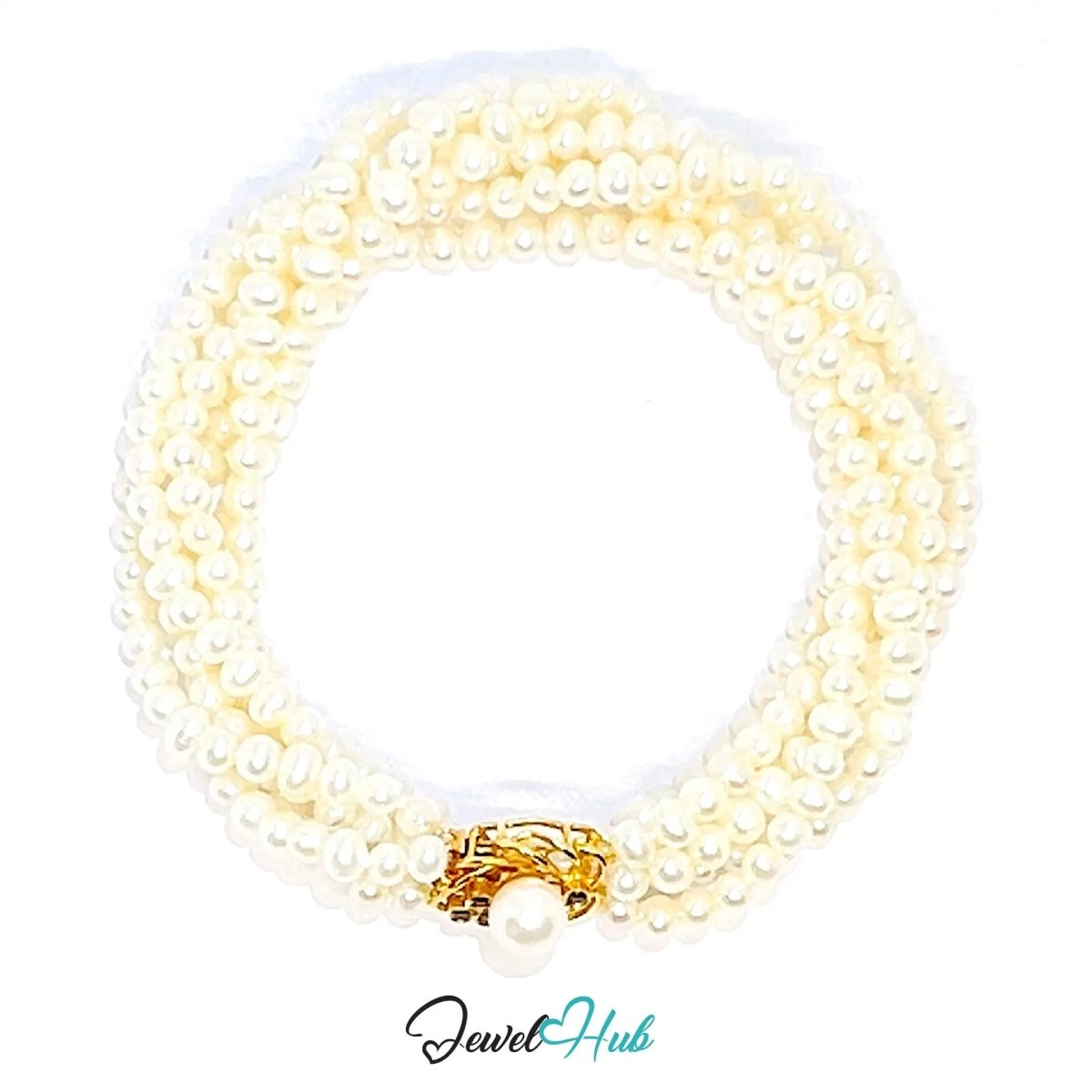 Multi - Strand Natural Pearl Bracelet | 14k Gold Sapphire Clasp | Fine Jewellery | 6.8mm Center Pearl | 6 Lines - JewelHub.co.uk
