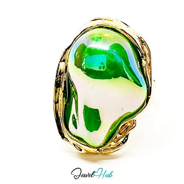 Multicolour Pearl Ring – Adjustable Gold - Plated M–P with Sculptural Setting for Radiant Presence - JewelHub.co.uk