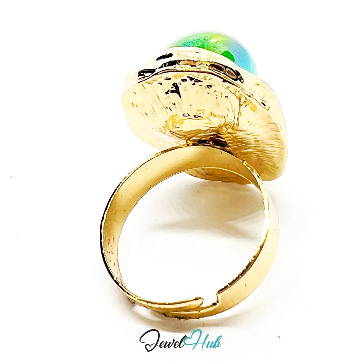 Multicolour Pearl Ring – Adjustable Gold - Plated M–P with Sculptural Setting for Radiant Presence - JewelHub.co.uk