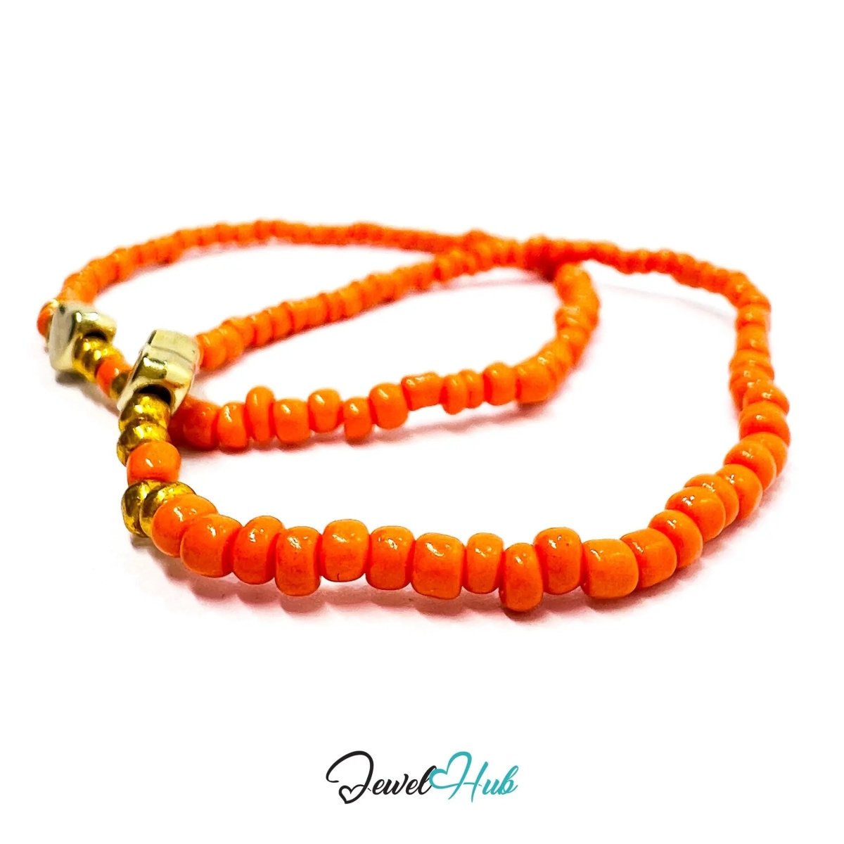NameBead™ Base Bracelet Set (x2) – Orange Beaded Stack with Gold Heart - JewelHub.co.uk