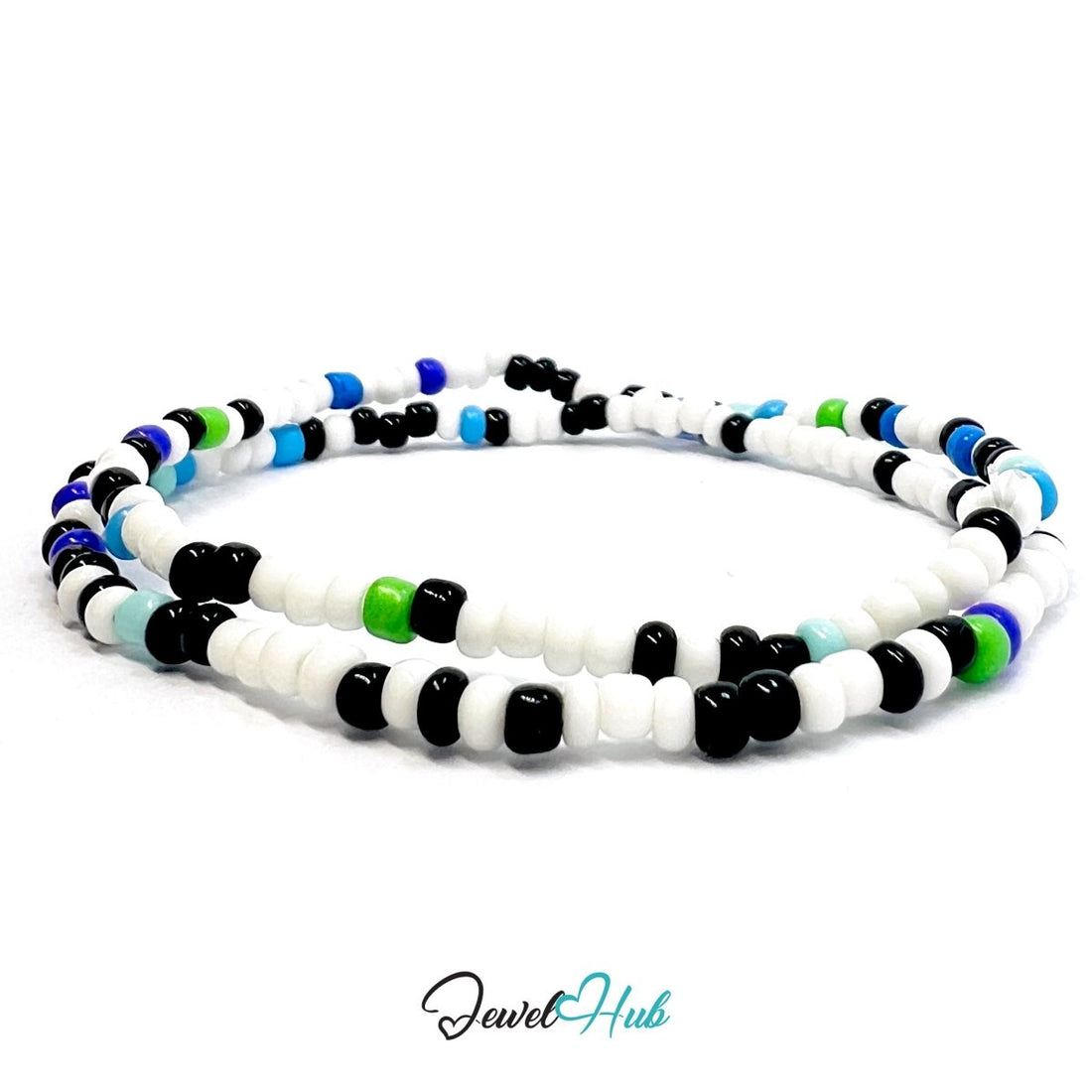 NameBead™ Colorful Base Bracelet Set (x2) – Black – Blue – Turquoise – White Mix - JewelHub.co.uk