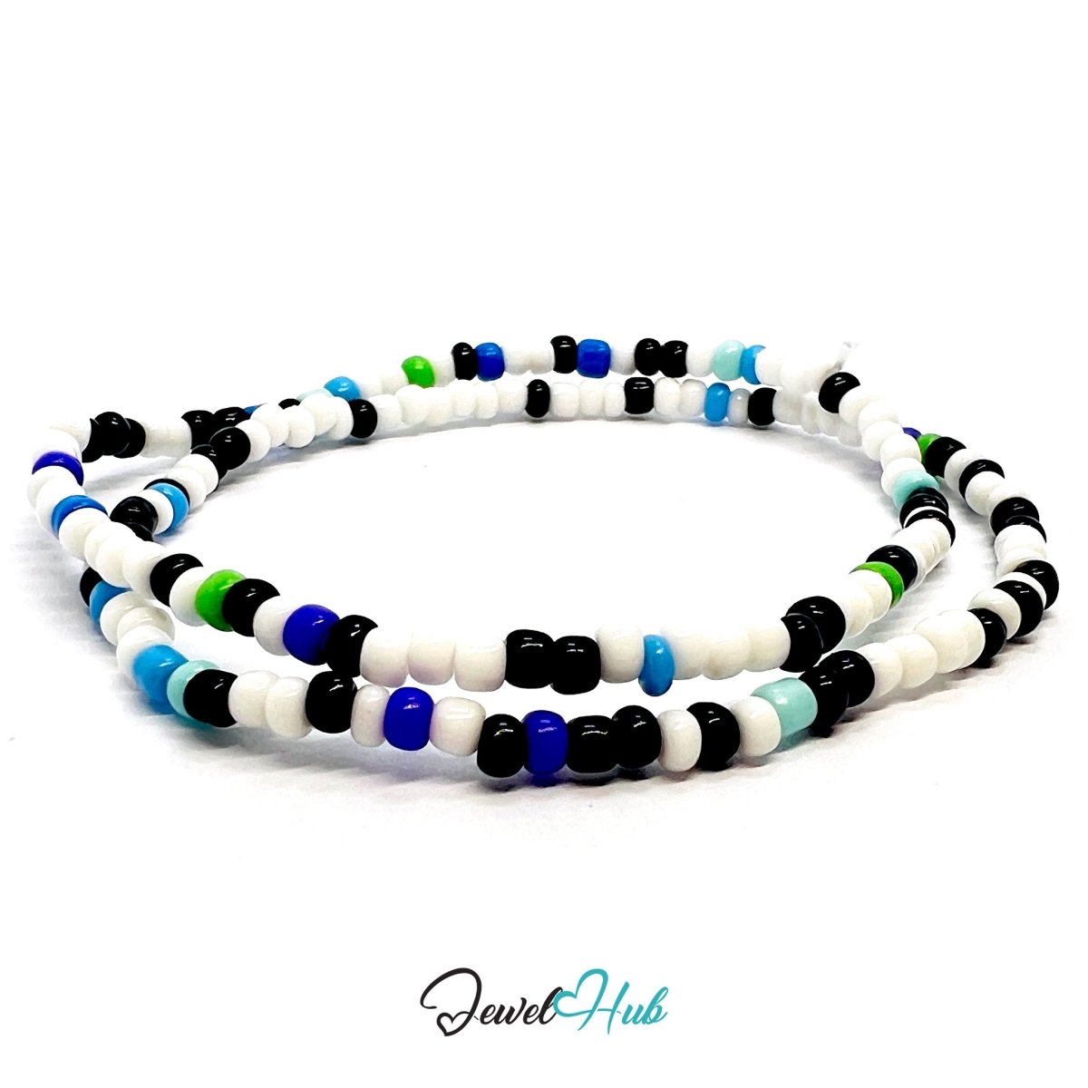 NameBead™ Colorful Base Bracelet Set (x2) – Black – Blue – Turquoise – White Mix - JewelHub.co.uk