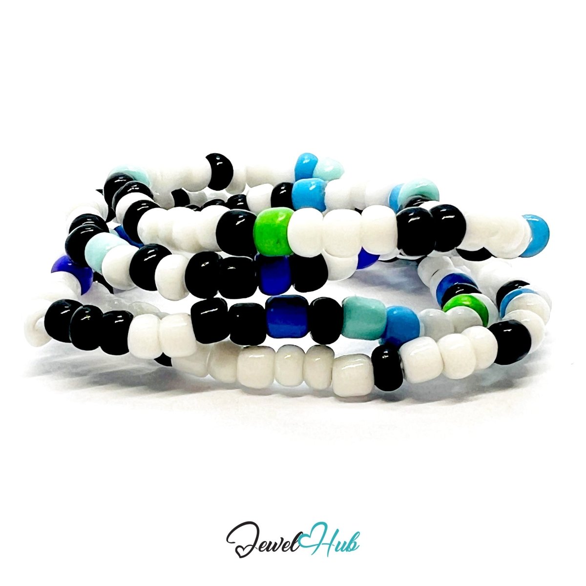 NameBead™ Colorful Base Bracelet Set (x2) – Black – Blue – Turquoise – White Mix - JewelHub.co.uk