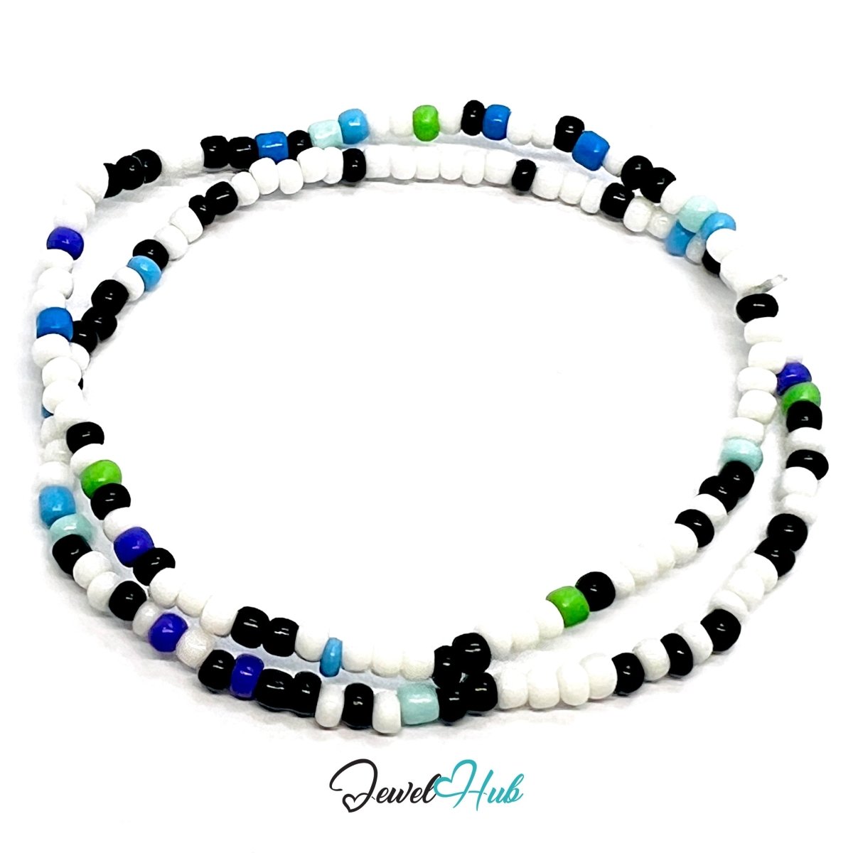 NameBead™ Colorful Base Bracelet Set (x2) – Black – Blue – Turquoise – White Mix - JewelHub.co.uk