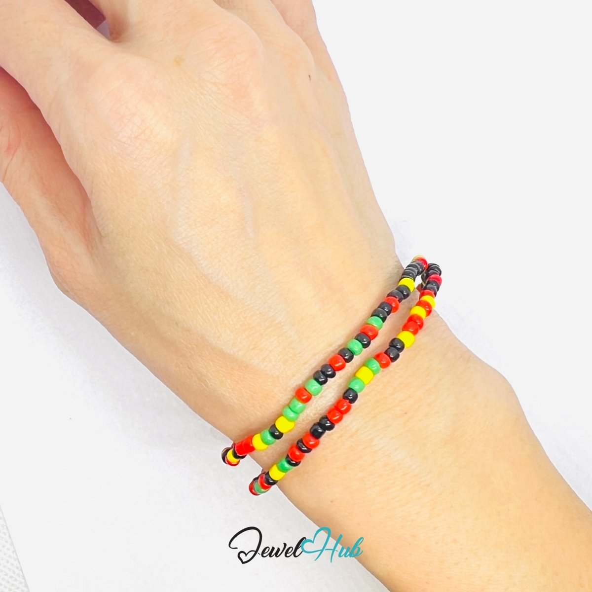 NameBead™ Colorful Base Bracelet Set (x2) – Black – Red – Yellow – Green Mix - JewelHub.co.uk