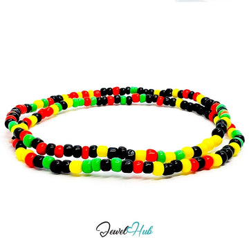 NameBead™ Colorful Base Bracelet Set (x2) – Black – Red – Yellow – Green Mix - JewelHub.co.uk