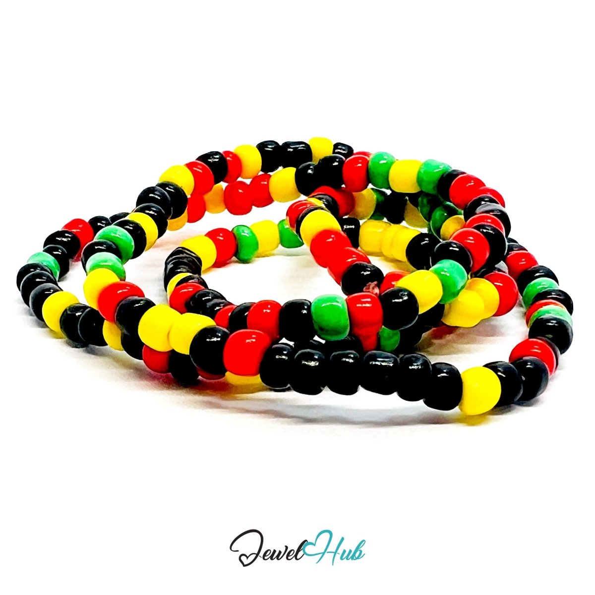 NameBead™ Colorful Base Bracelet Set (x2) – Black – Red – Yellow – Green Mix - JewelHub.co.uk