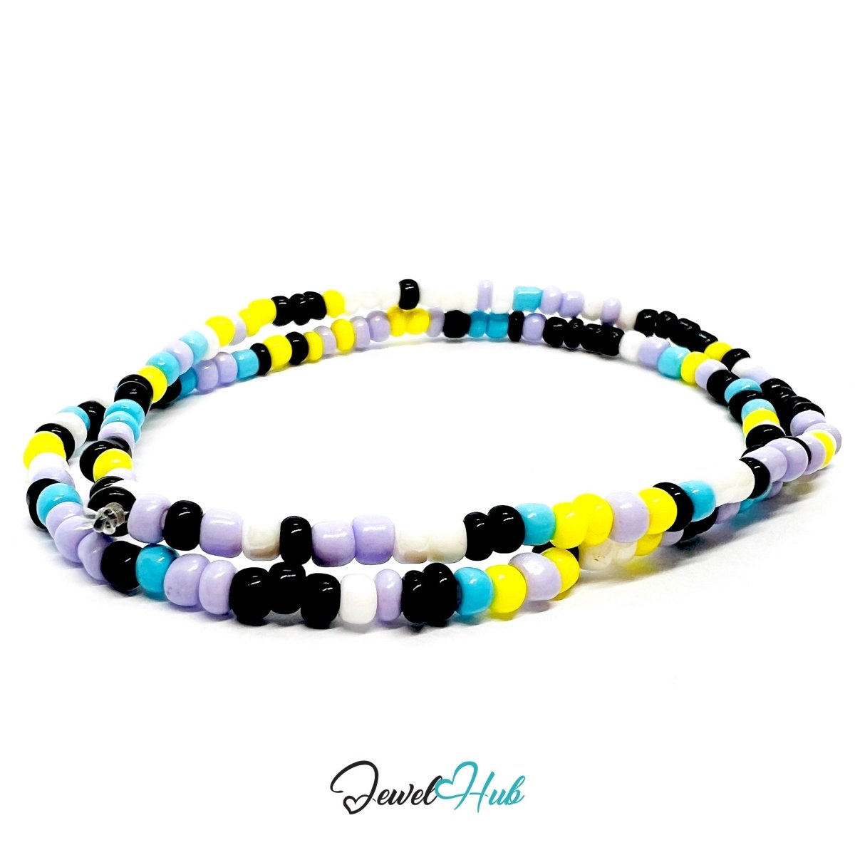 NameBead™ Colorful Base Bracelet Set (x2) – Black – Yellow – Lavender – Blue – White Mix - JewelHub.co.uk