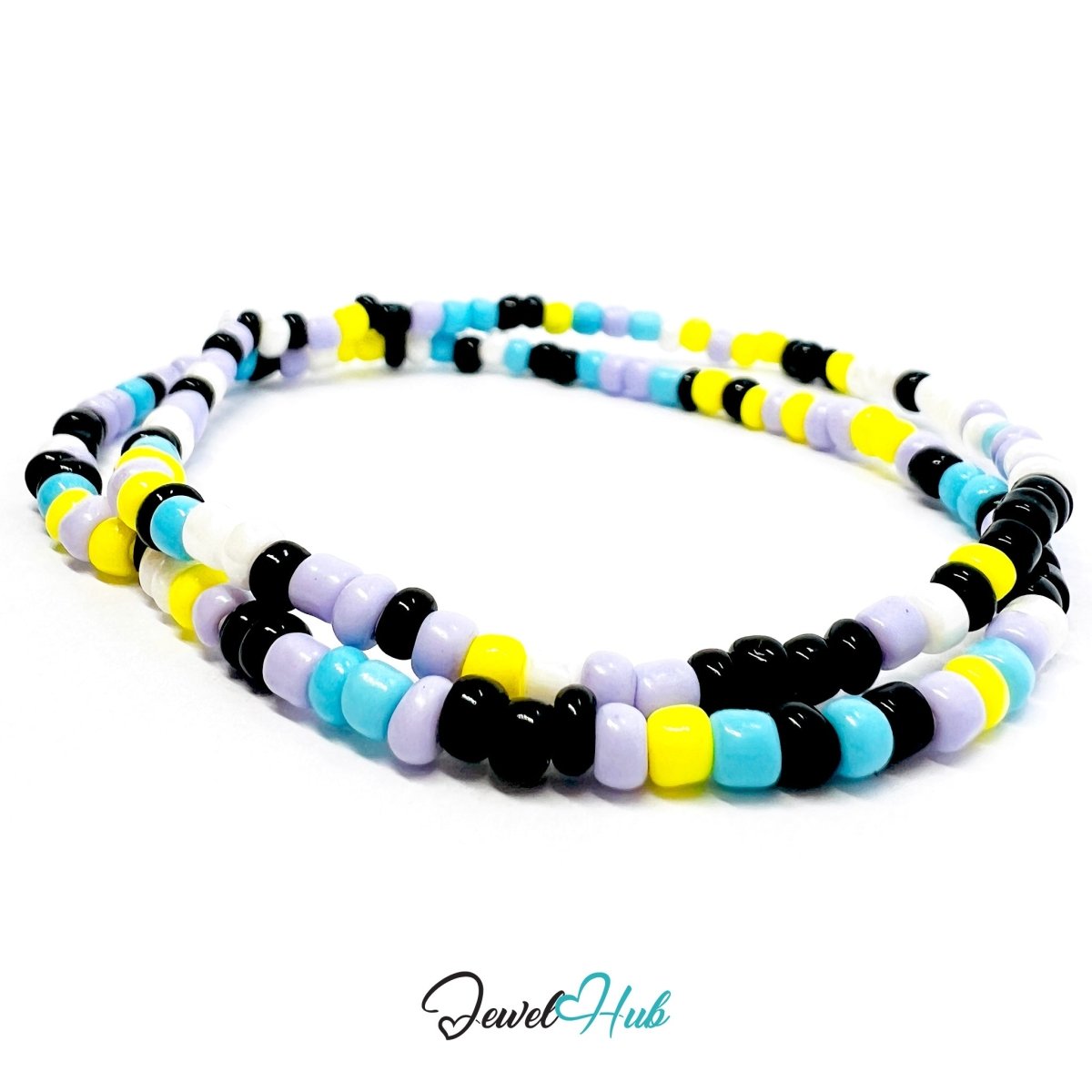 NameBead™ Colorful Base Bracelet Set (x2) – Black – Yellow – Lavender – Blue – White Mix - JewelHub.co.uk