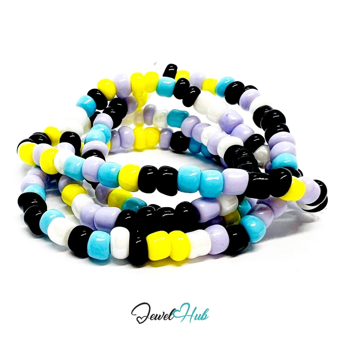 NameBead™ Colorful Base Bracelet Set (x2) – Black – Yellow – Lavender – Blue – White Mix - JewelHub.co.uk