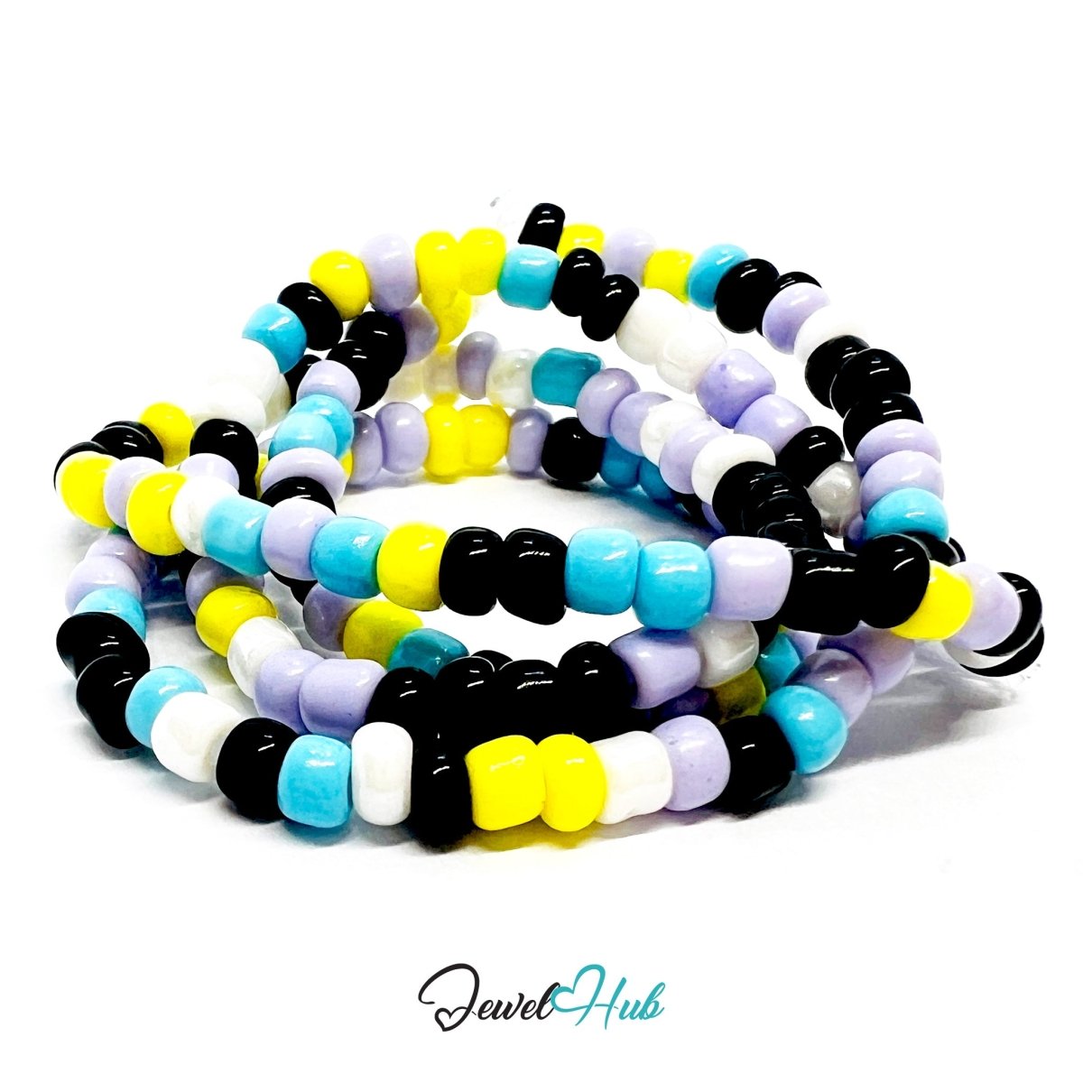 NameBead™ Colorful Base Bracelet Set (x2) – Black – Yellow – Lavender – Blue – White Mix - JewelHub.co.uk