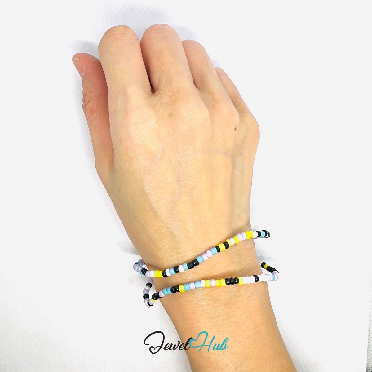 NameBead™ Colorful Base Bracelet Set (x2) – Black – Yellow – Lavender – Blue – White Mix - JewelHub.co.uk