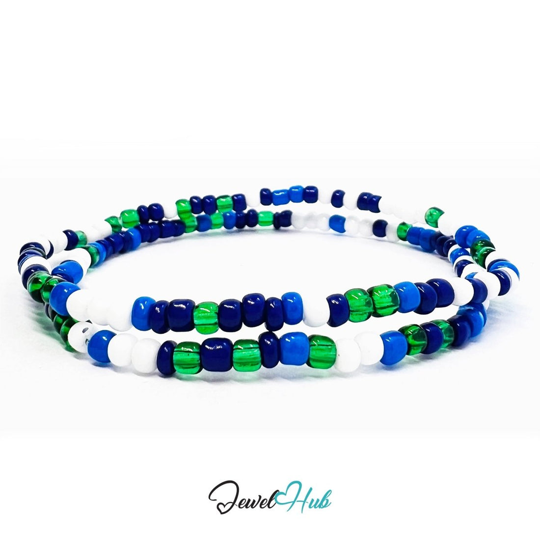 NameBead™ Colorful Base Bracelet Set (x2) – Blue – Green – White Mix - JewelHub.co.uk