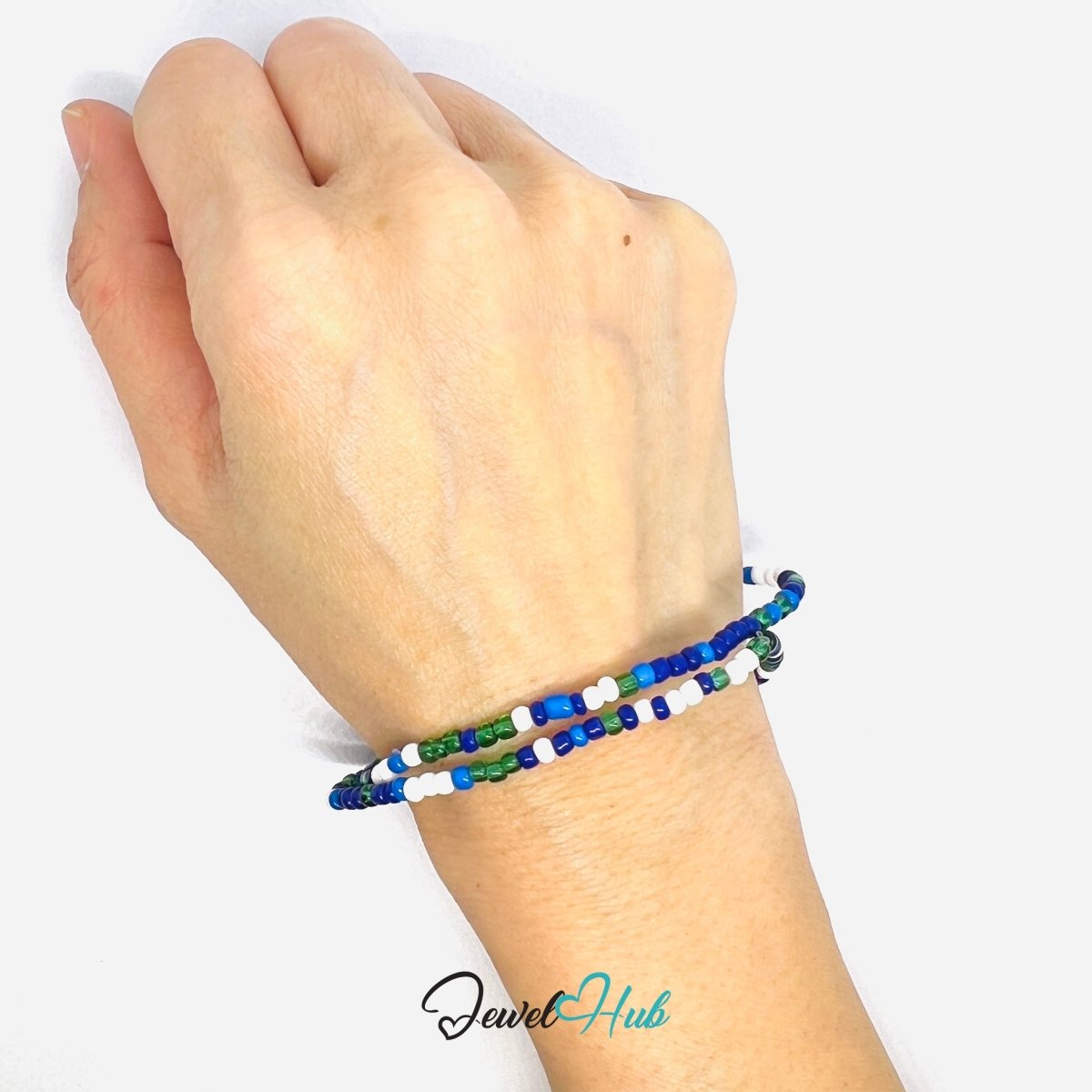 NameBead™ Colorful Base Bracelet Set (x2) – Blue – Green – White Mix - JewelHub.co.uk