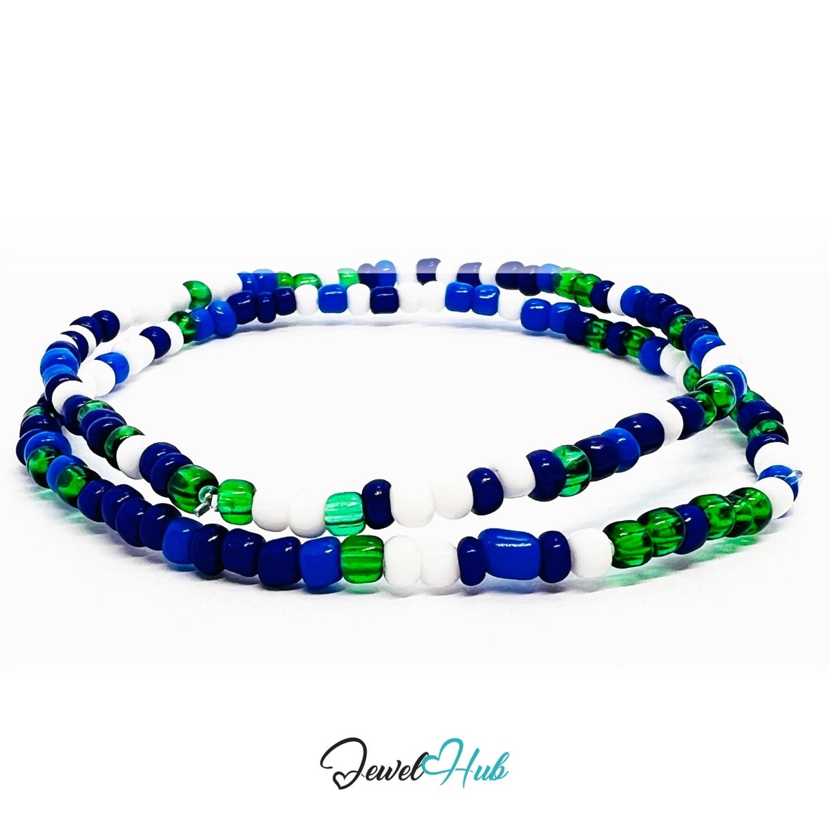 NameBead™ Colorful Base Bracelet Set (x2) – Blue – Green – White Mix - JewelHub.co.uk