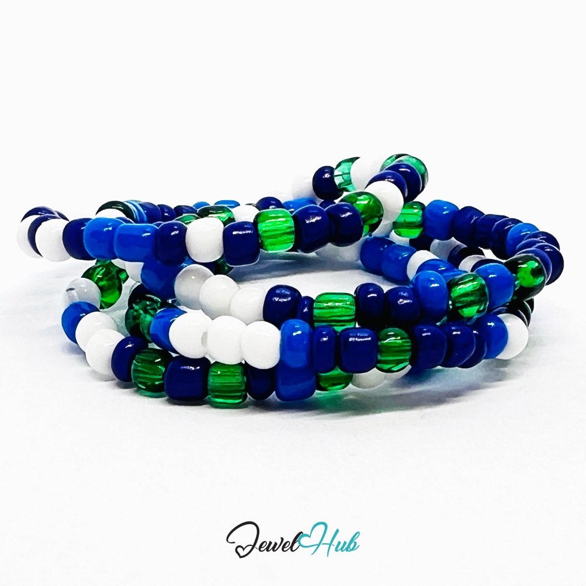 NameBead™ Colorful Base Bracelet Set (x2) – Blue – Green – White Mix - JewelHub.co.uk