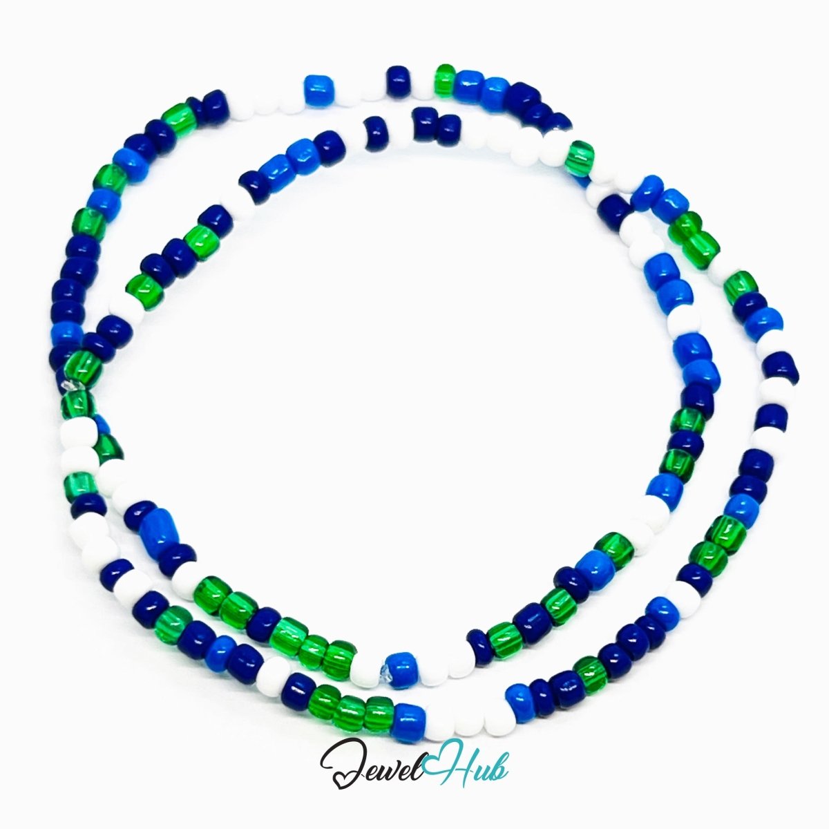 NameBead™ Colorful Base Bracelet Set (x2) – Blue – Green – White Mix - JewelHub.co.uk
