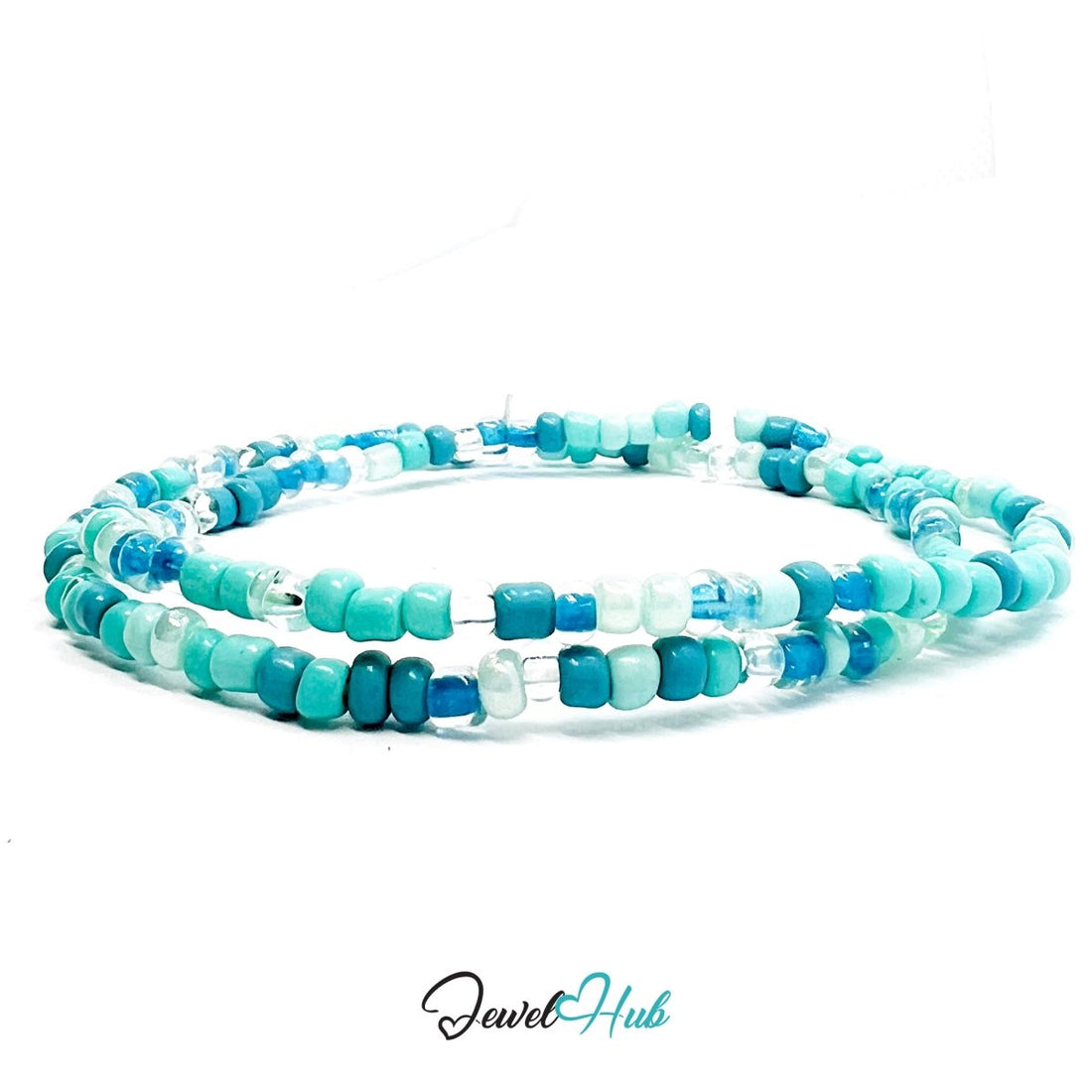 NameBead™ Colorful Base Bracelet Set (x2) – Blue – Turquoise – White Mix - JewelHub.co.uk