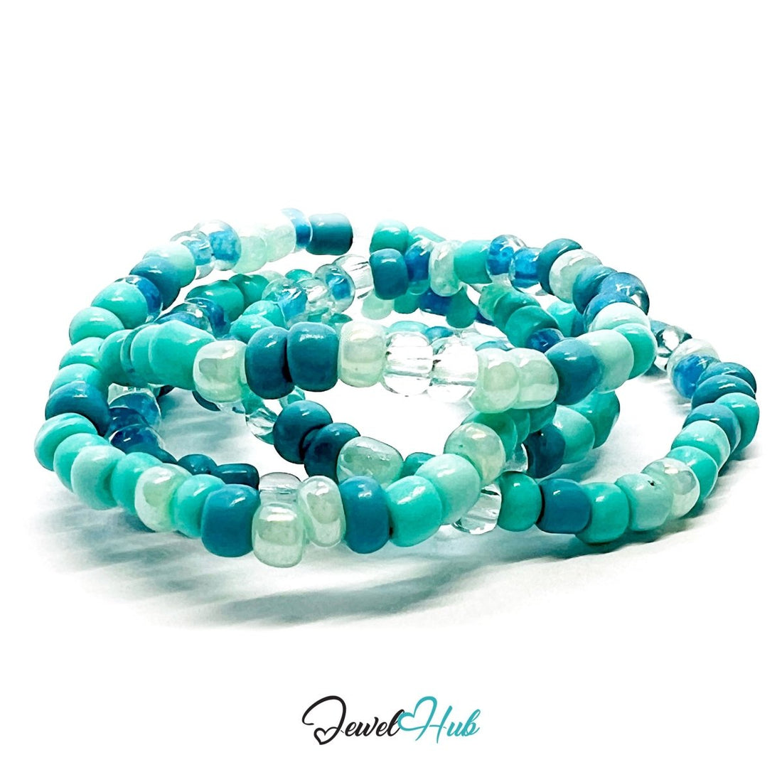 NameBead™ Colorful Base Bracelet Set (x2) – Blue – Turquoise – White Mix - JewelHub.co.uk