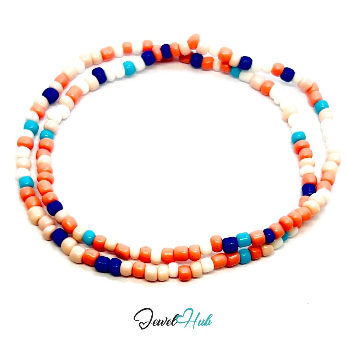 NameBead™ Colorful Base Bracelet Set (x2) – Coral – Turquoise – Navy – White Mix - JewelHub.co.uk
