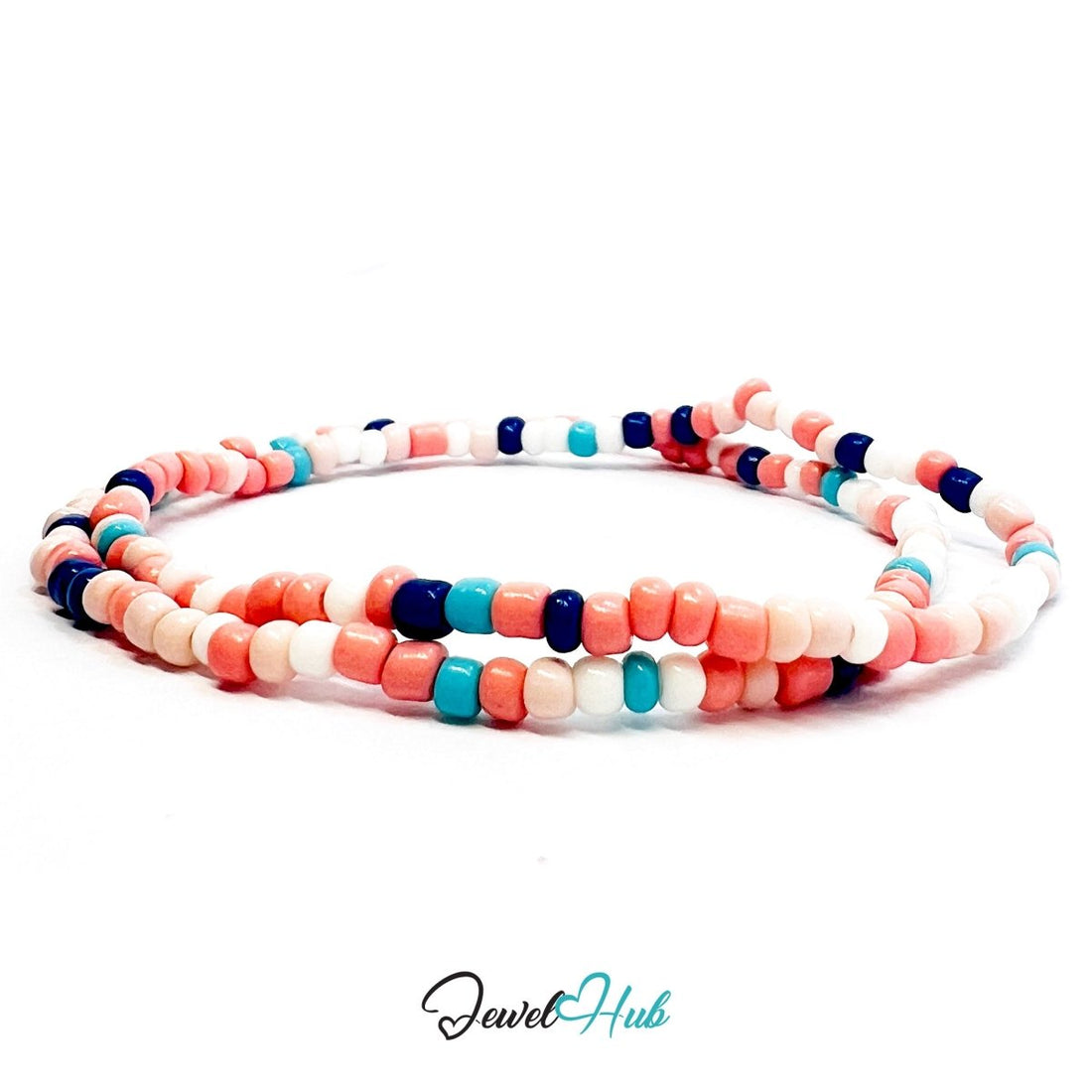 NameBead™ Colorful Base Bracelet Set (x2) – Coral – Turquoise – Navy – White Mix - JewelHub.co.uk